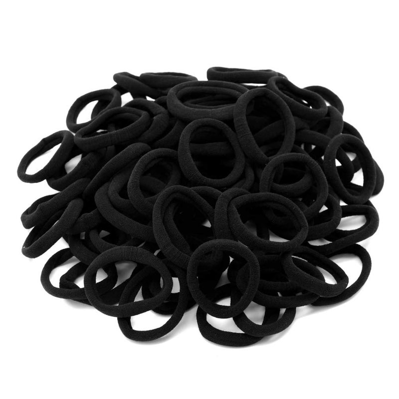 chkoodi 100 Pack Seamless Cotton Hair Ties, High Stretch Ponytail Holders and Headbands, No Crease Scrunchies for Thick Hair (Black) - Image 1
